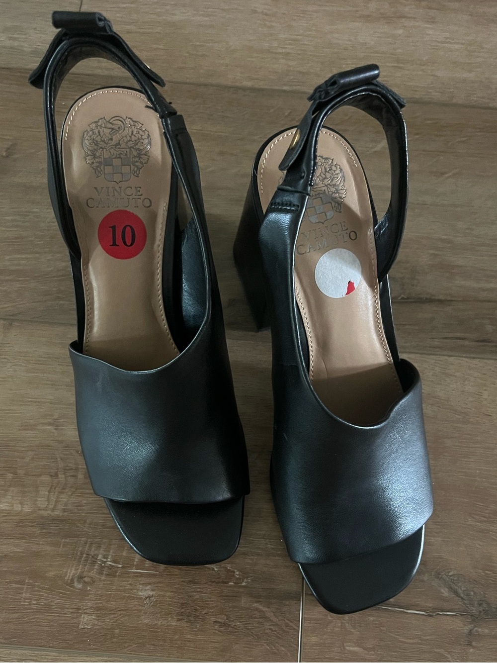 Vince Camuto Black Leather Open-Toe Slingback Block Heels size 10
